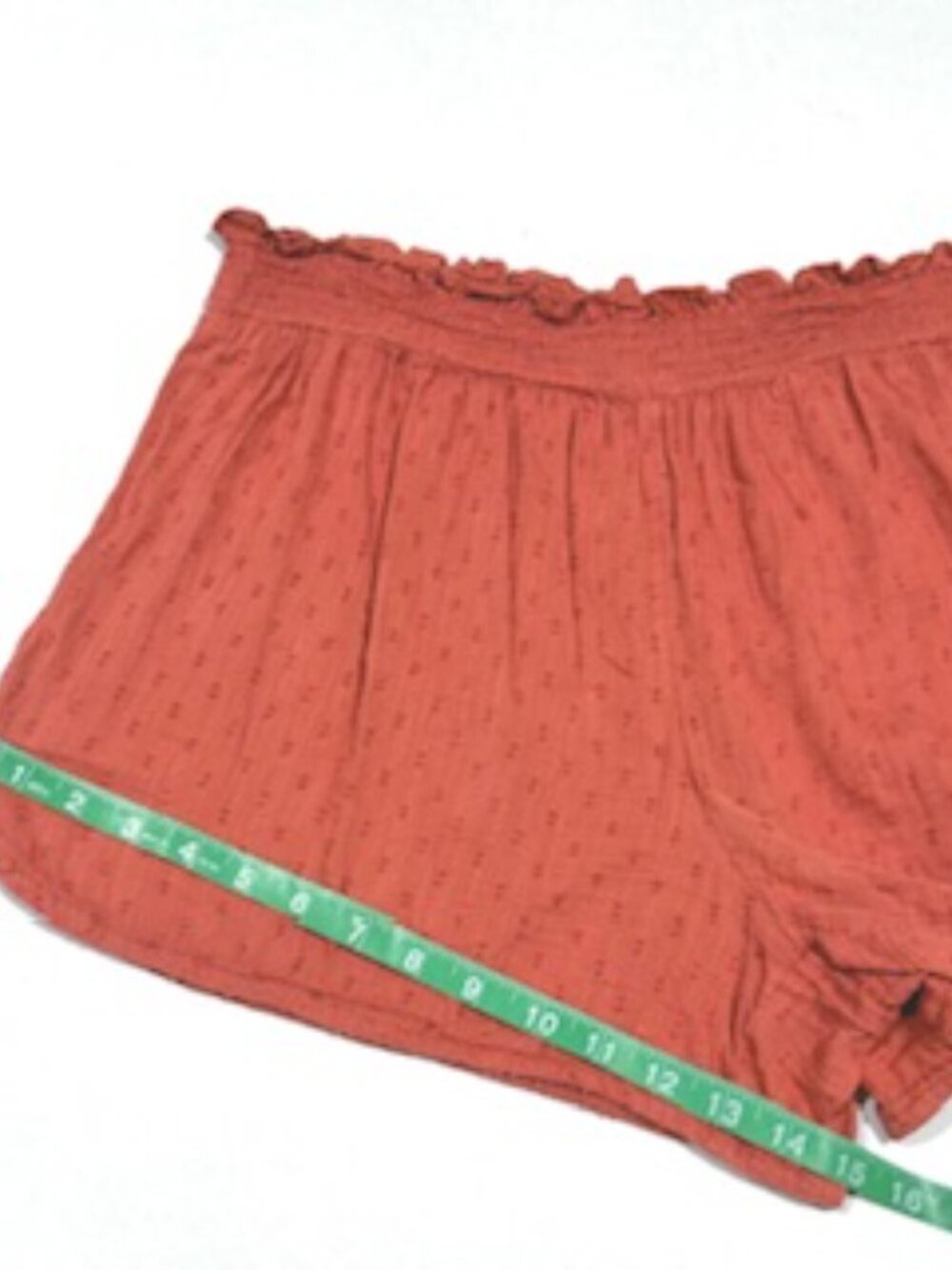 Old Navy Womens Shorts Elastic Waist Smocked Pillet Ruffles Rust Orange Size L - Picture 7 of 9